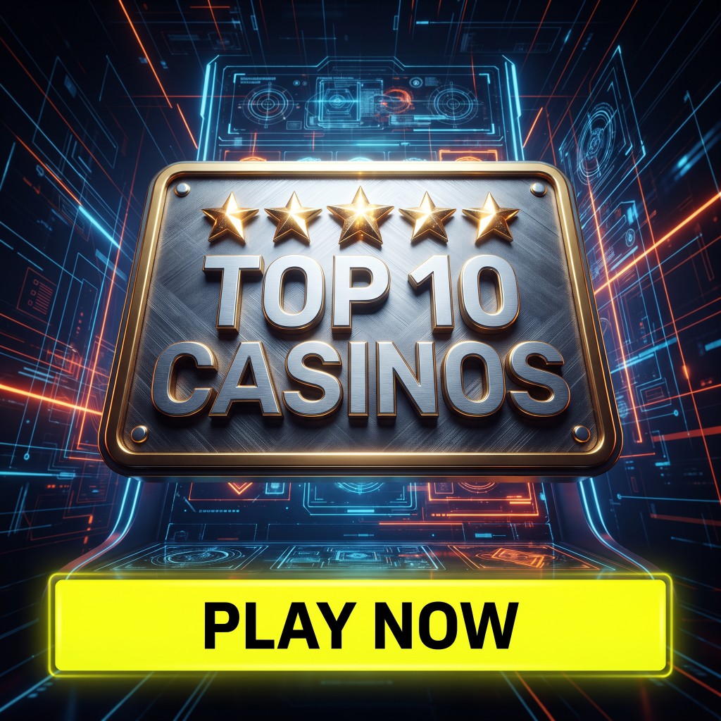 Top 10 casinos ranking plaque with a Play Now call to action
